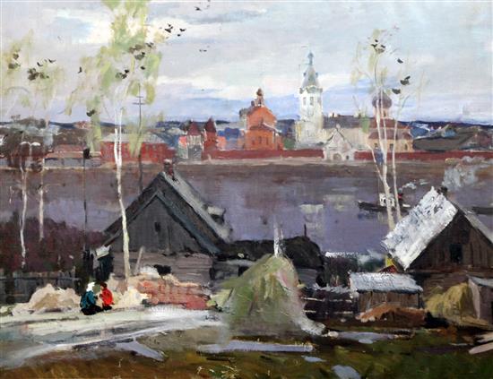 Alexander Gulyaev (1917-1995) The Volkhov River 28.5 x 38in., unframed